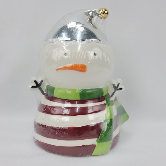 New Santaland Metallic Accent Cute Christmas Snowman 8" Small Cookie Candy Jar - Picture 1 of 7